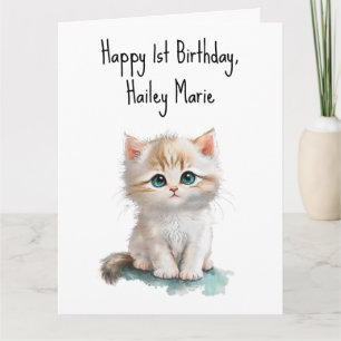 Carte Chaton d'anniversaire personnalisé avec yeux bleus