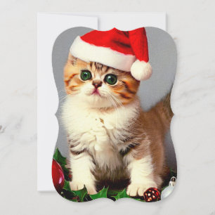 Carte Chaton de Noël Vintage à Santa Hat