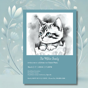 Carte chaton de Pâques géant en coquille florale