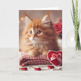Carte Chaton ginger de la Saint-Valentin