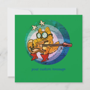 Carte chaton jouant de la guitare drôle dessin animé