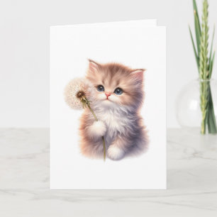 Carte Chaton sucré avec marguerite - Voeux vierges adora