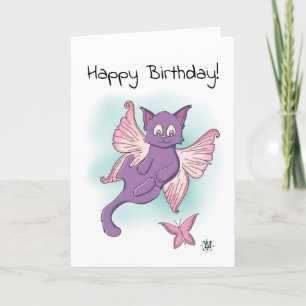Carte Chaton volant rose Joyeux anniversaire