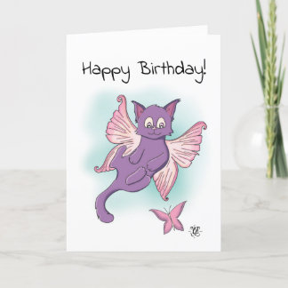 Carte Chaton volant rose Joyeux anniversaire