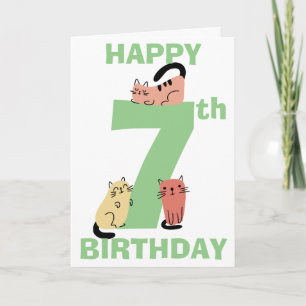 Carte Chatons Doodle pour Septième (7e) Anniversaire Mes