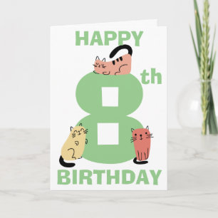 Carte Chatons Doodle pour un huitième (8e) anniversaire
