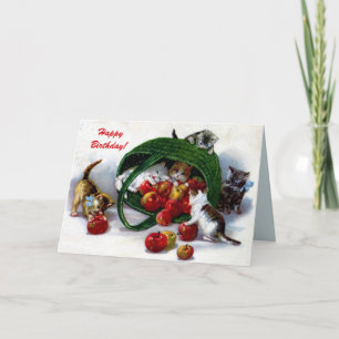 Carte Chatons mignons du cru 3, panier des pommes faites