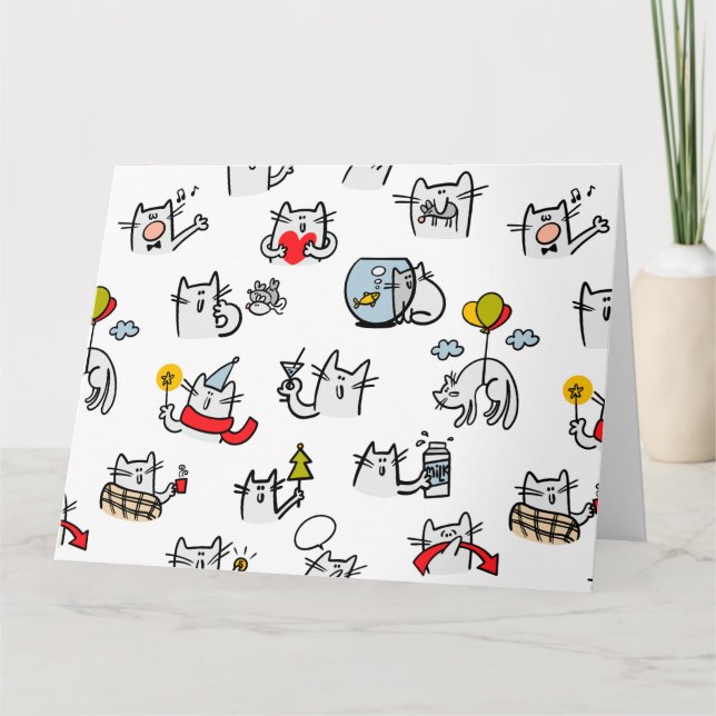 Carte Chats amusants, lait et magie. (Devant)