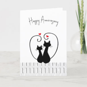Carte Chats Anniversaires Avec Coeurs Sur La Clôture