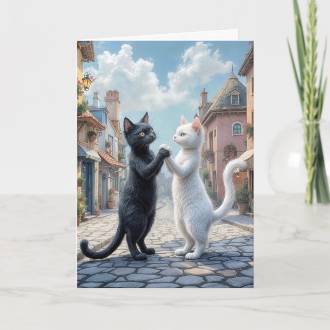 Carte Chats Anniversaires Dansant Sur Cobblestone Street (Devant)