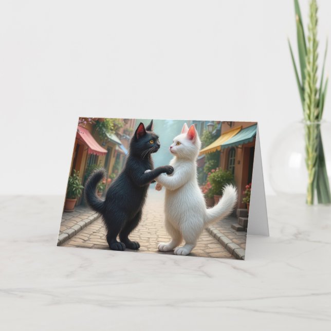Carte Chats Anniversaires Dansant Sur Cobblestone Street (Devant)