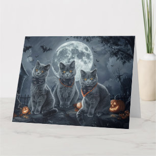 Carte Chats Bleus Russe Halloween Éffrayant