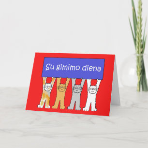 Carte Chats caricaturaux d'anniversaire juteux lituanien