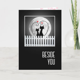 Carte Chats d'anniversaire sur une clôture avec la lune