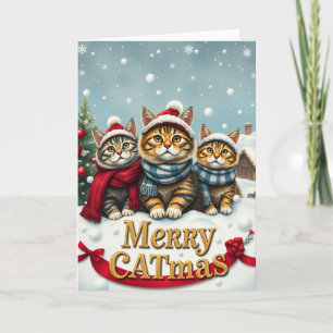 Carte Chats dans l'attirail hivernal Preppy et Noël Casq