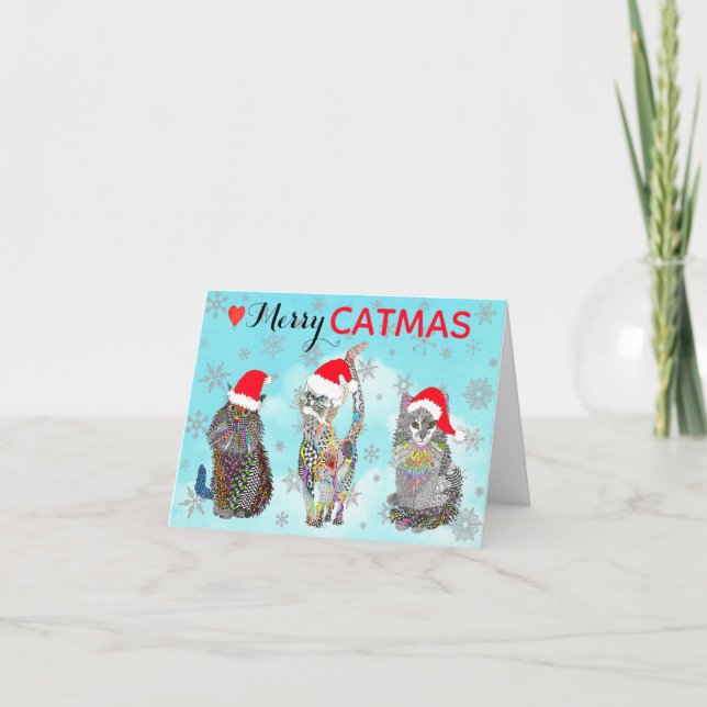 Carte Chats de Noël Fantaisistes et Joyeux Catmus (Devant)