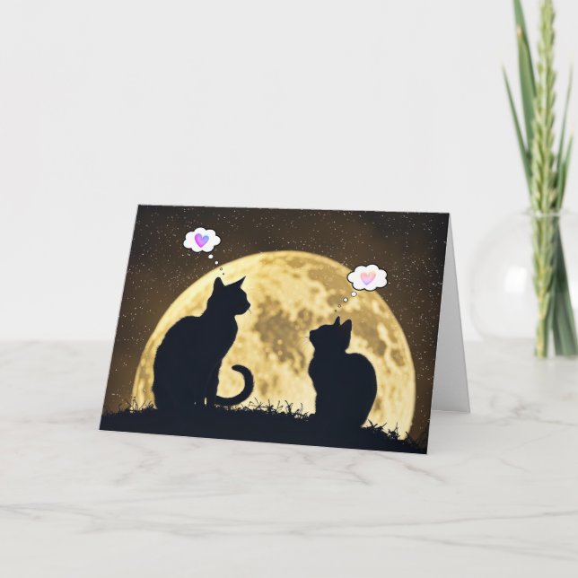 Carte Chats en clair de lune pour penser à vous (Devant)
