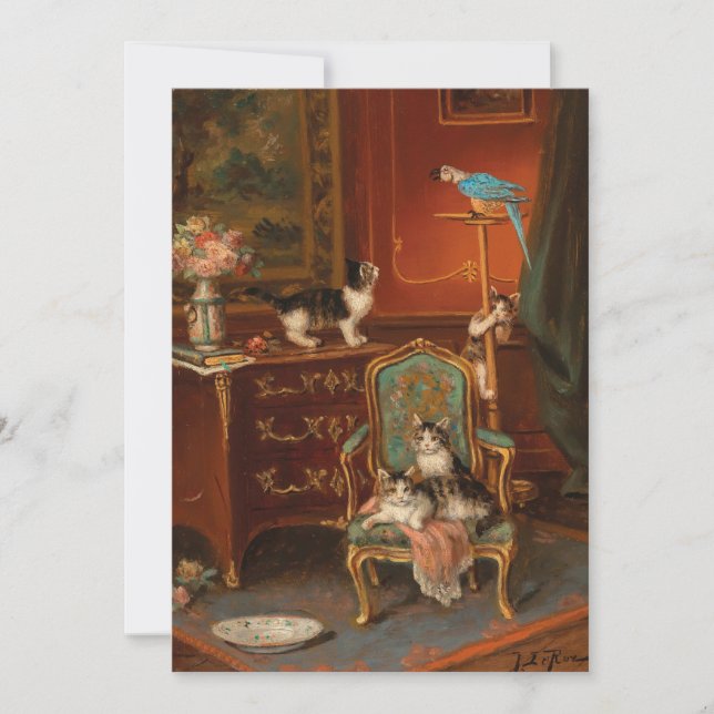 Carte Chats jouant avec un perroquet | Jules Le Roy (Devant)