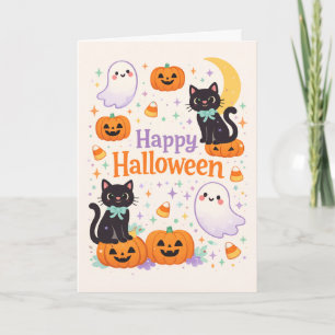 Carte Chats mignons fantômes citrouilles Halloween