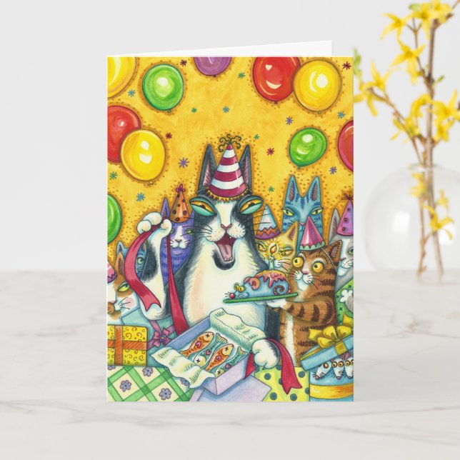 CARTE CHATS N'FITZ, CUISINES, MICE, ANNIVERSAIRE AMUSANT (Fleur jaune)