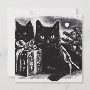 Carte Chats noirs avec cadeau de Noël