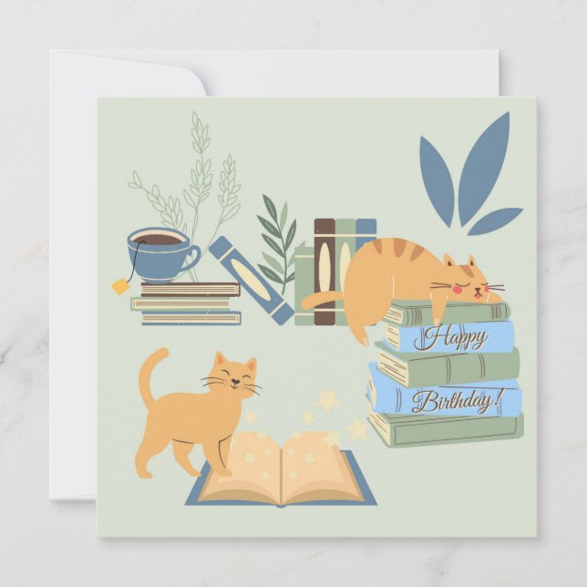 Carte Chats sur livres Anniversaire (Devant)