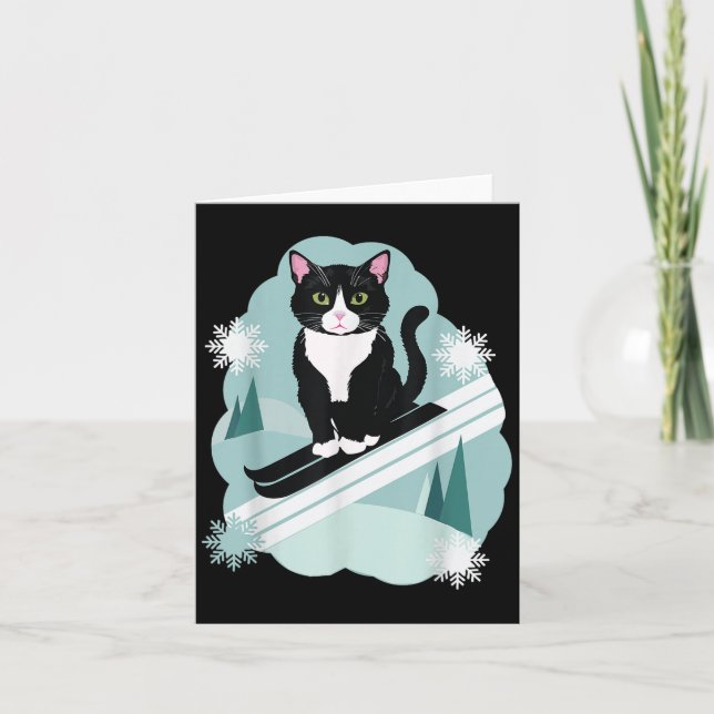 Carte Chats Tuxedo Et Ventilateurs De Ski Hiver De Neige (Devant)