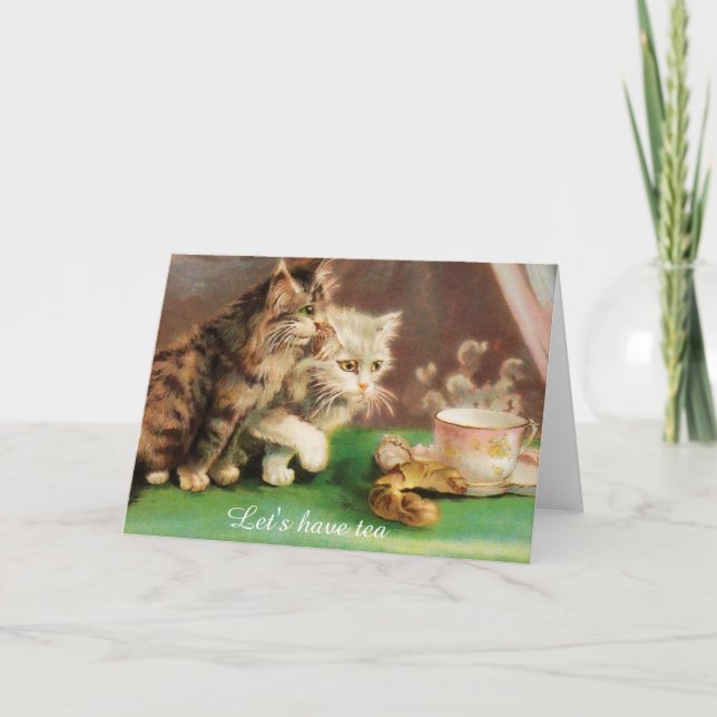 Carte chats vintage tea time personnalisés (Devant)