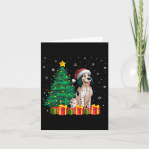 Carte Chaud Anglais Setter Santa Hat Feux de Noël Chien