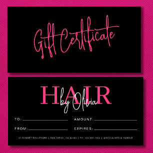 Carte Chaud Coiffeur rose Monogramme Certificats cadeaux