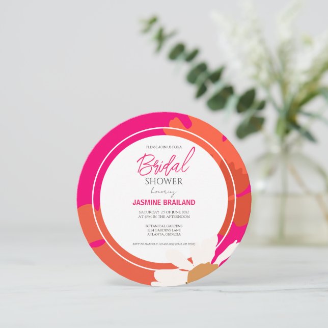 Carte Chaud rose et orange marmite Abstraite florale (Debout devant)