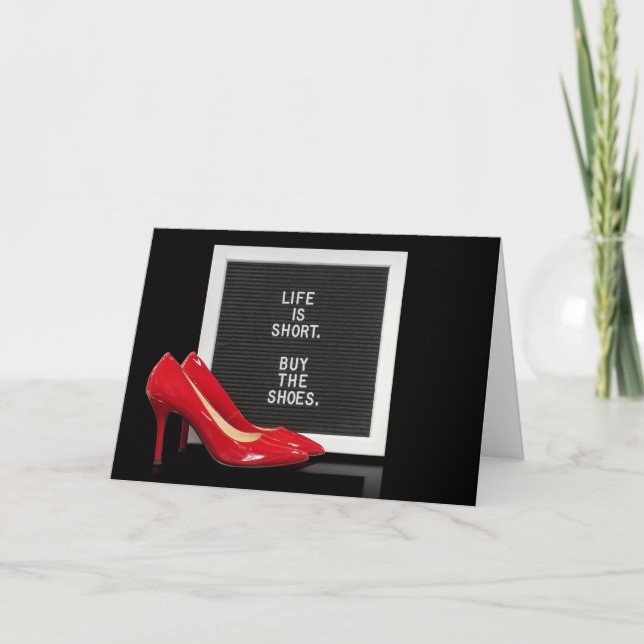 Carte chaussures à talon élevé rouge avec citation (Devant)