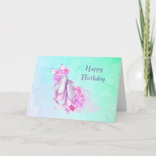 Carte Chaussures de Ballet Aquarelle Rose Joyeux anniver