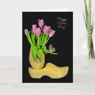 Carte Chaussures et tulipes en bois néerlandais Nom Jour