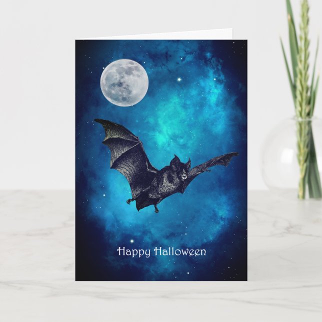 Carte Chauve-souris effrayante volant Halloween (Devant)