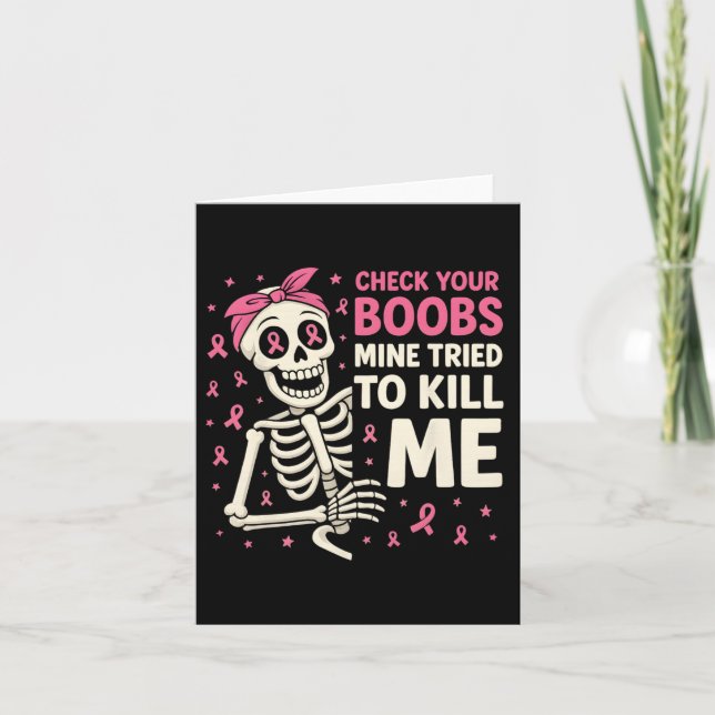 Carte Check Your Breast Halloween Ruban Rose Femmes  (Devant)