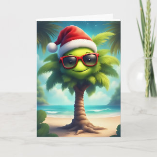 Carte Cheer de Noël tropical - Père Noël Palm Tree Card