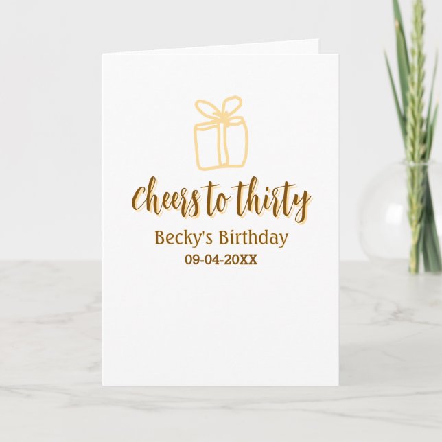 Carte Cheers to thirty yellow brown birthday pastel gift (Devant)