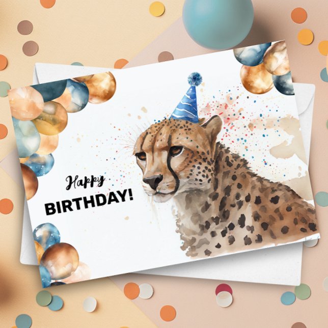 Carte Cheetah avec ballons et Casquette de fête Joyeux a (Créateur téléchargé)
