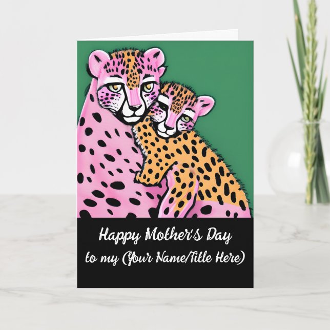 Carte Cheetah rose personnalisé Maman + Cub Fête des Mèr (Devant)