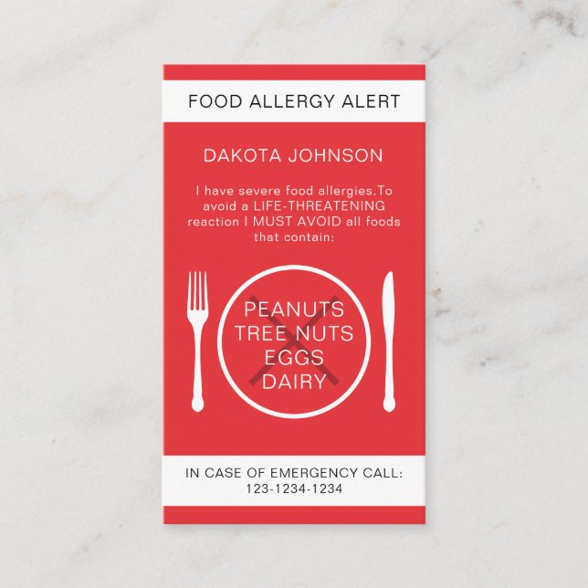 Carte Chef Alerte aux allergies alimentaires (Devant)