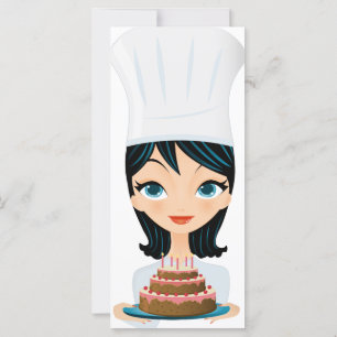 Carte Chef femme gâteau d'anniversaire