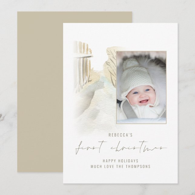 Carte Chemin de neige d'hiver Photo bébé Noël (Devant / Derrière)