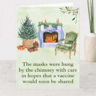 Carte Cheminée de Noël à l'aquarelle Masques 2021