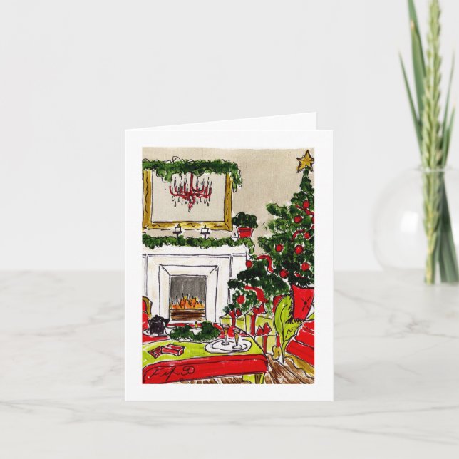 Carte Cheminée de vacances à lustre rouge (Devant)
