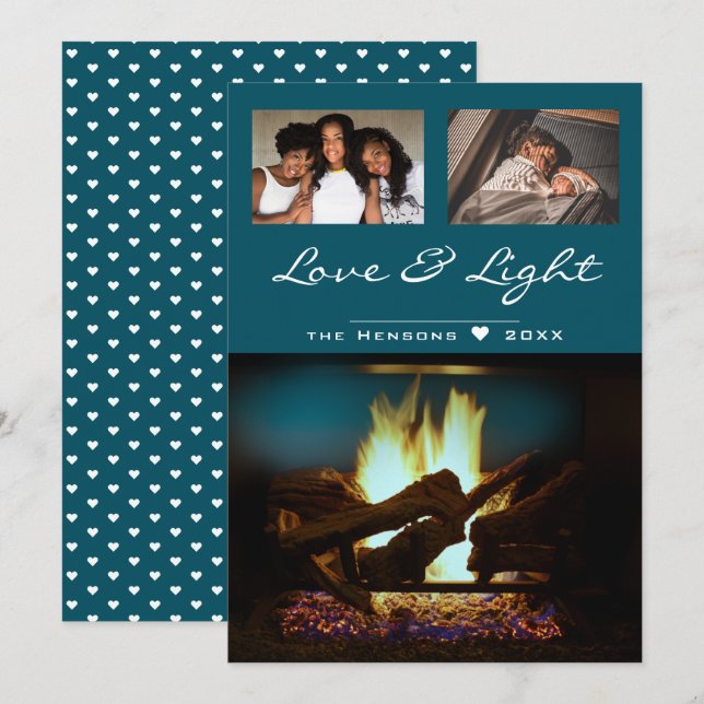 Carte Cheminée moderne Feu bois Cosy Photo de Noël (Devant / Derrière)