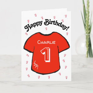 Carte chemise de football rouge pour le 1er anniversaire