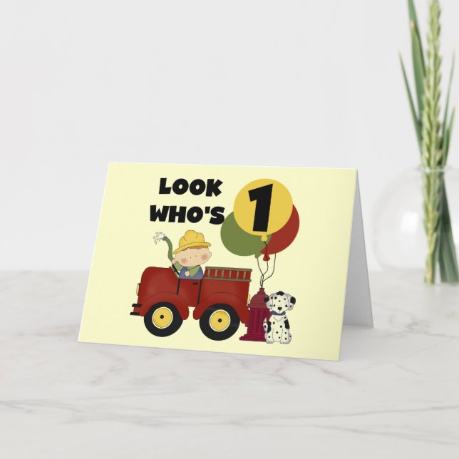 Carte Chemises et cadeaux Fireman 1er anniversaire (Devant)