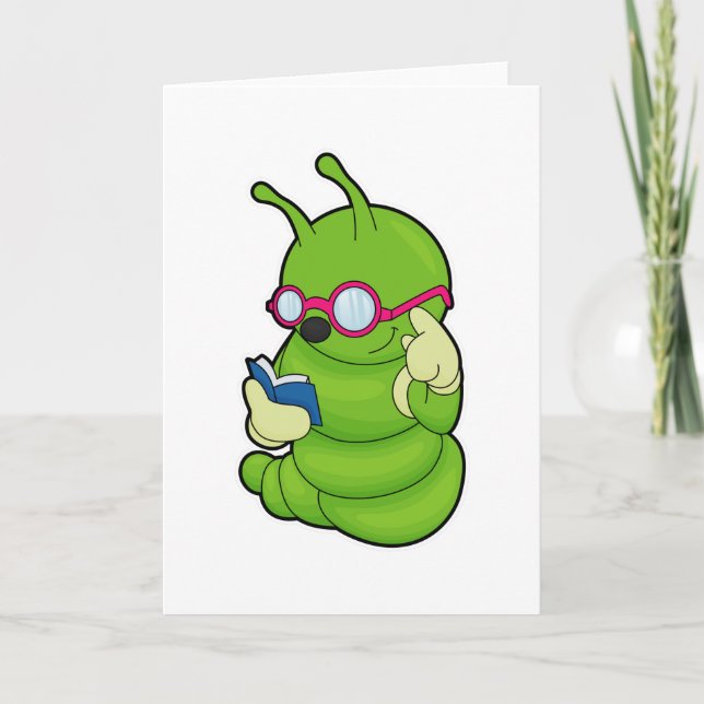 Carte Chenille avec lunettes de soleil et livre (Devant)