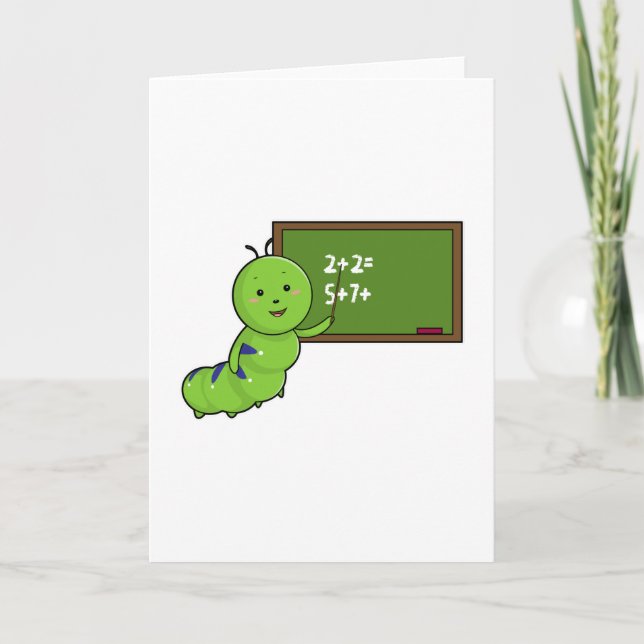 Carte Chenille comme enseignante avec tableau noir (Devant)